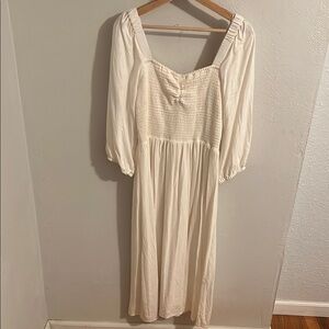 LC Lauren Conrad Cream Sundress with Bishop Sleeves and Square Neck